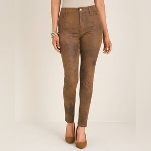 Chico's Faux-Suede Worn Luggage Slim Pants Brown Size 8 Chico's 1 Rustic Western